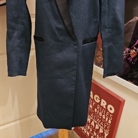 H&M Women's Dark Blue Sparkle Blazer with Black Satin Lapel - Picture 3 of 10